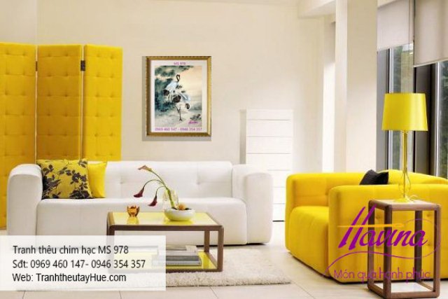 tranh thêu chim hạc treo phòng khách