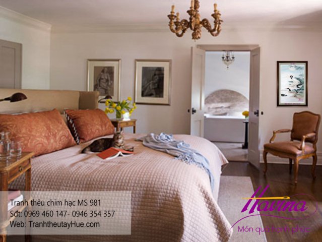 tranh thêu chim hạc treo phòng khách