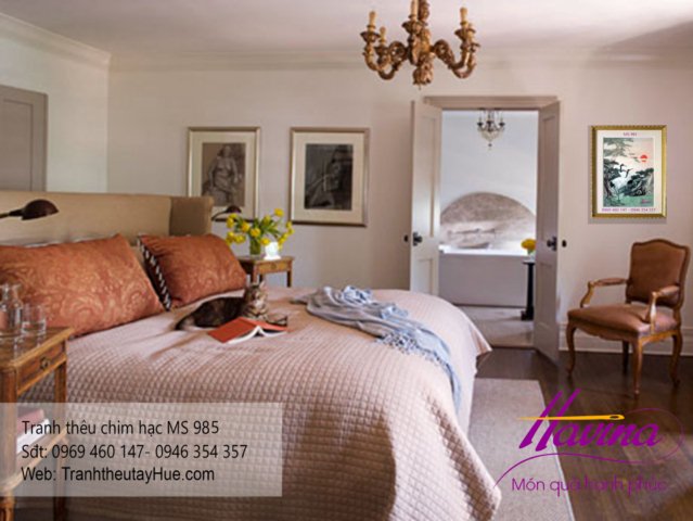 tranh thêu chim hạc treo phòng khách