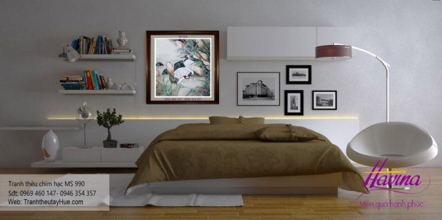 tranh thêu chim hạc treo phòng khách
