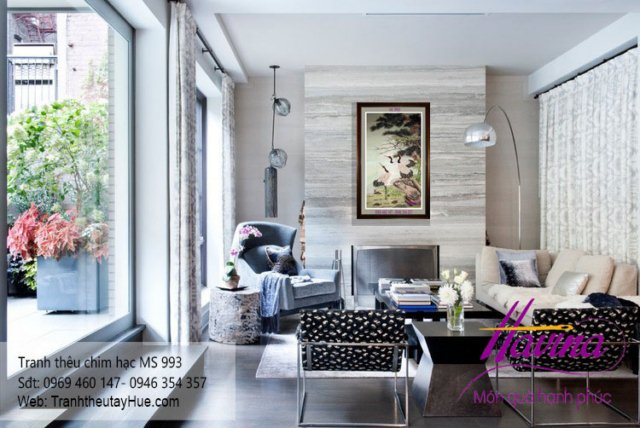 tranh thêu chim hạc treo phòng khách