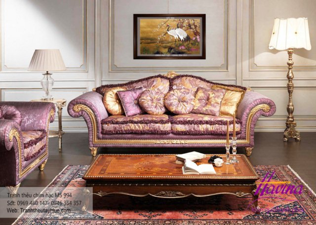 tranh thêu chim hạc treo phòng khách