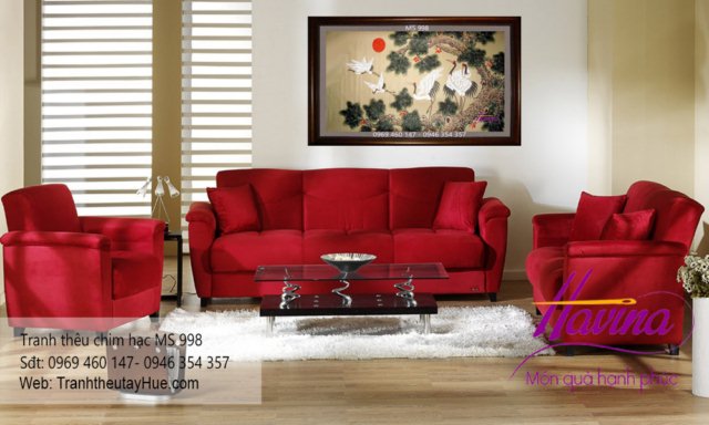 tranh thêu chim hạc treo phòng khách