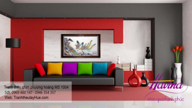 Tranh thêu chim phượng hoàng treo phòng khách