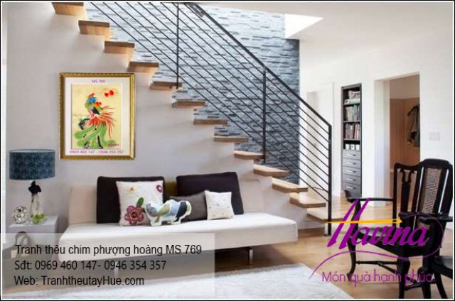 Tranh thêu chim phượng hoàng treo phòng khách