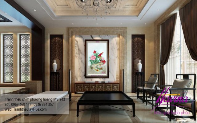Tranh thêu chim phượng hoàng treo phòng khách