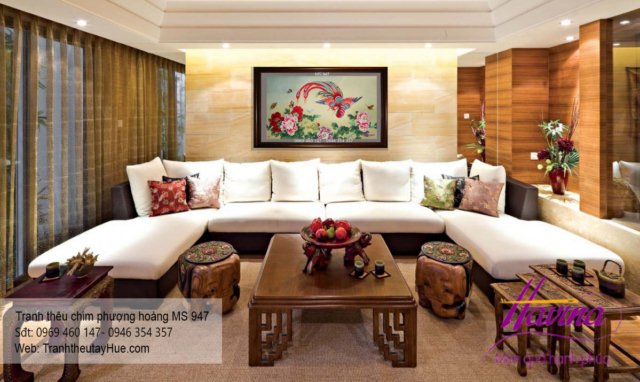 Tranh thêu chim phượng hoàng treo phòng khách