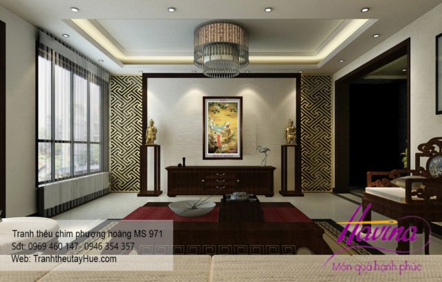 Tranh thêu chim phượng hoàng treo phòng khách