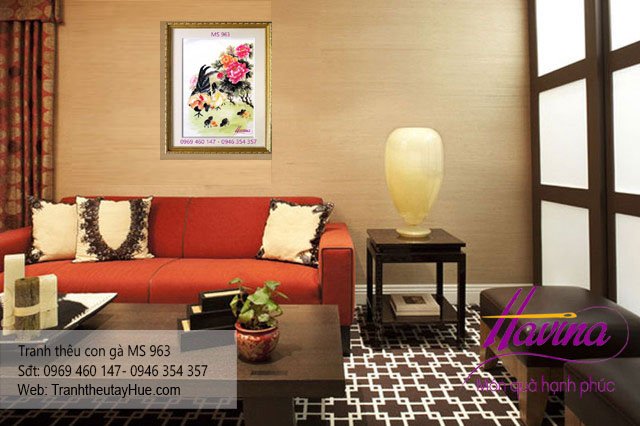 Tranh thêu con gà treo phòng khách