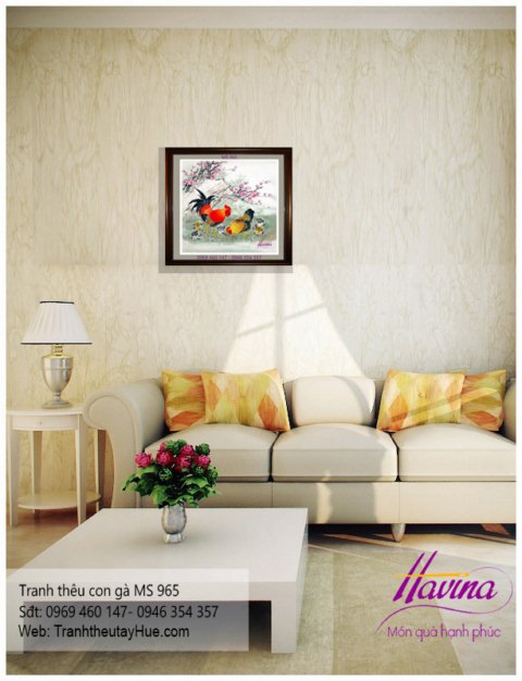 Tranh thêu con gà treo phòng khách