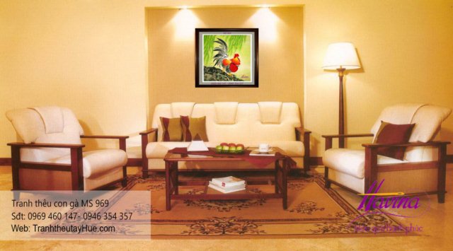Tranh thêu con gà treo phòng khách