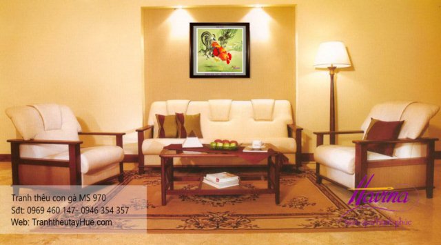 Tranh thêu con gà treo phòng khách