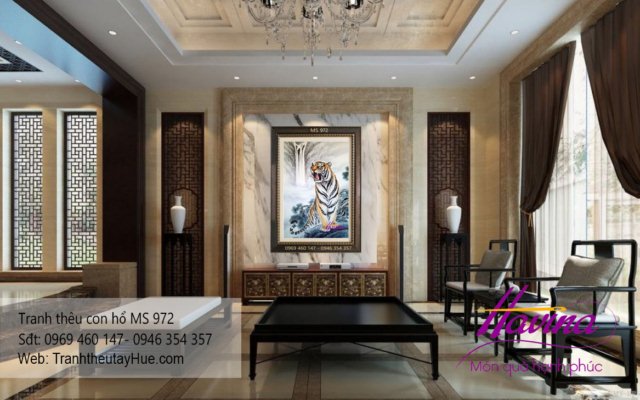 Tranh thêu con hổ treo phòng khách