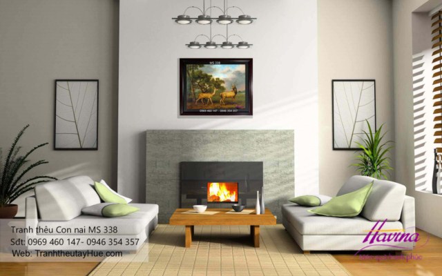 Tranh thêu con nai treo phòng khách