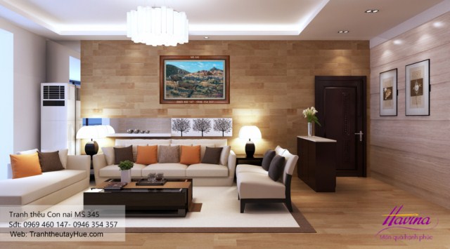 Tranh thêu con nai treo phòng khách