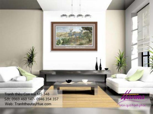 Tranh thêu con nai treo phòng khách