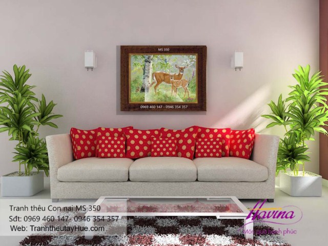 Tranh thêu con nai treo phòng khách