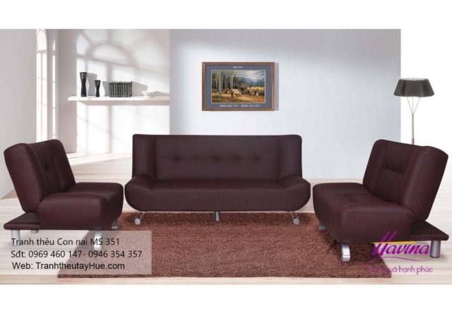 Tranh thêu con nai treo phòng khách