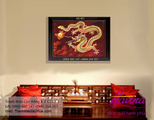 Tranh thêu con rồng treo phòng khách