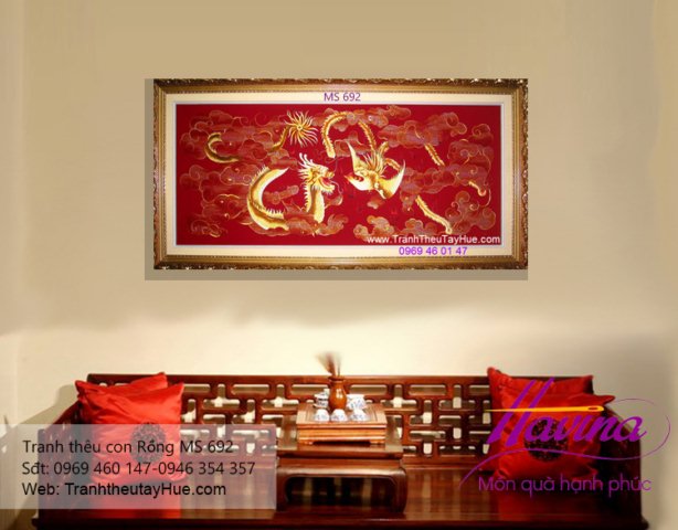 Tranh thêu con rồng treo phòng khách