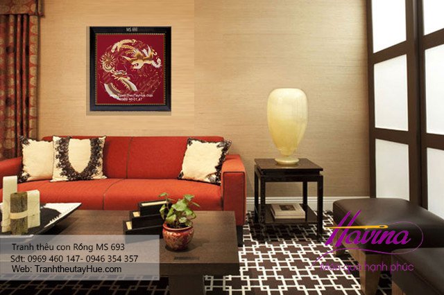 Tranh thêu con rồng treo phòng khách