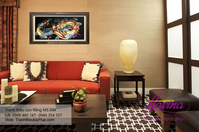Tranh thêu con rồng treo phòng khách