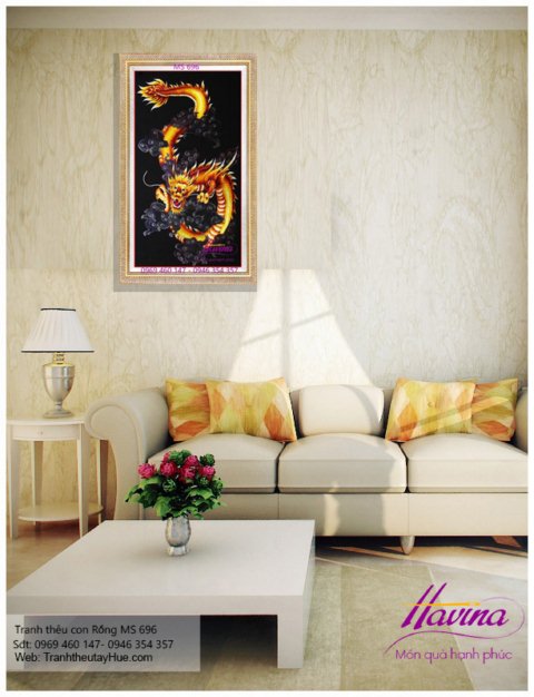 Tranh thêu con rồng treo phòng khách