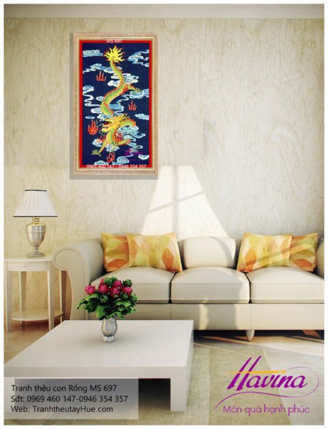 Tranh thêu con rồng treo phòng khách