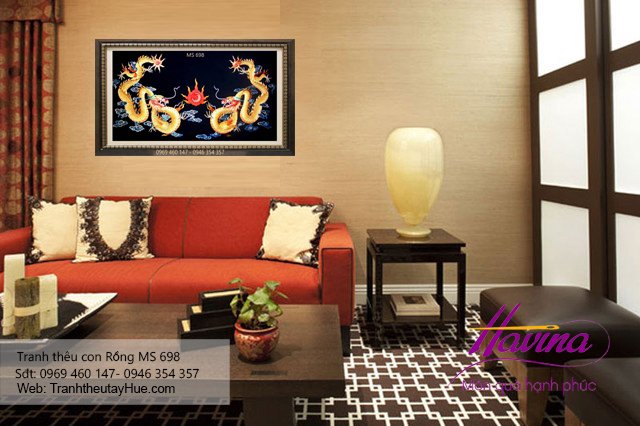 Tranh thêu con rồng treo phòng khách