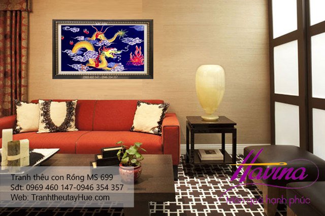 Tranh thêu con rồng treo phòng khách