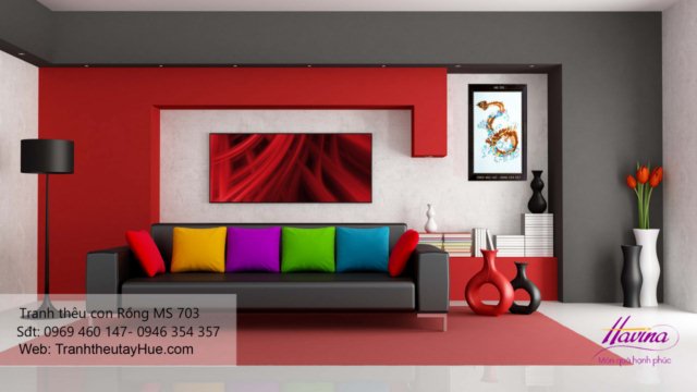 Tranh thêu con rồng treo phòng khách