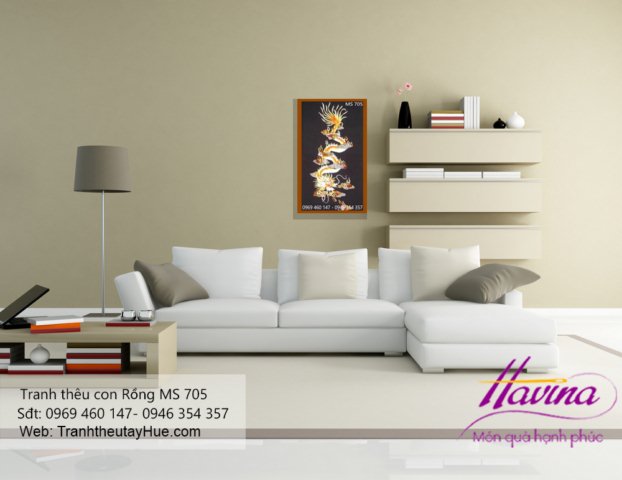 Tranh thêu con rồng treo phòng khách