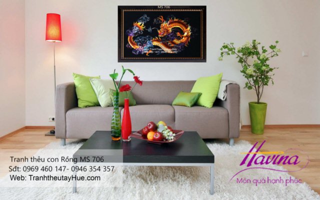 Tranh thêu con rồng treo phòng khách