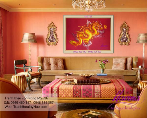 Tranh thêu con rồng treo phòng khách
