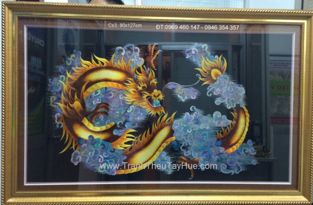Tranh thêu con rồng treo phòng khách Tranh thêu con rồng treo phòng khách