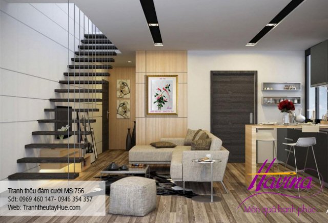 Tranh thêu tặng đám cưới treo phòng khách