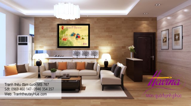 Tranh thêu tặng đám cưới treo phòng khách