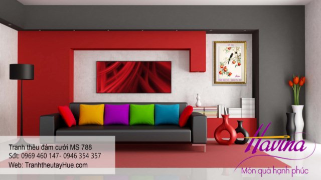 Tranh thêu tặng đám cưới treo phòng khách