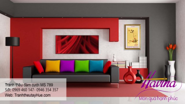 Tranh thêu tặng đám cưới treo phòng khách