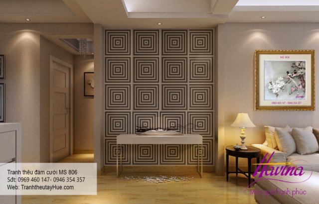 Tranh thêu tặng đám cưới treo phòng khách