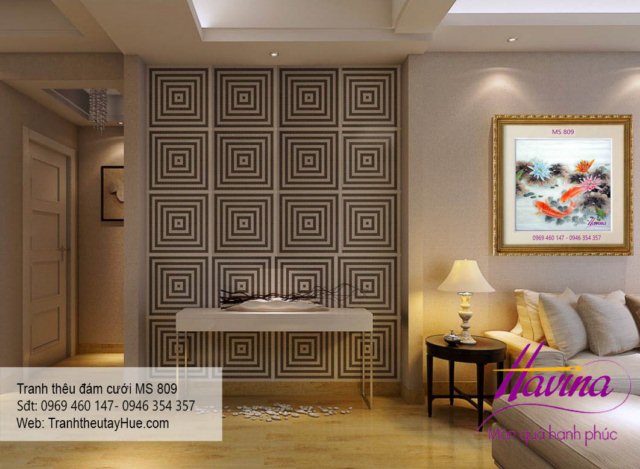 Tranh thêu tặng đám cưới treo phòng khách