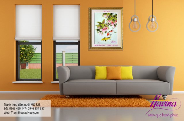 Tranh thêu tặng đám cưới treo phòng khách