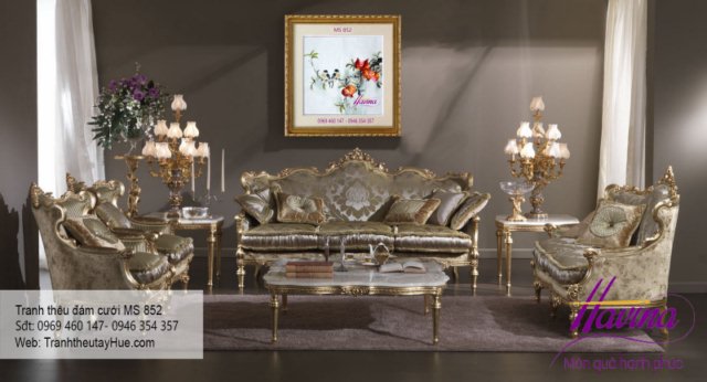 Tranh thêu tặng đám cưới treo phòng khách
