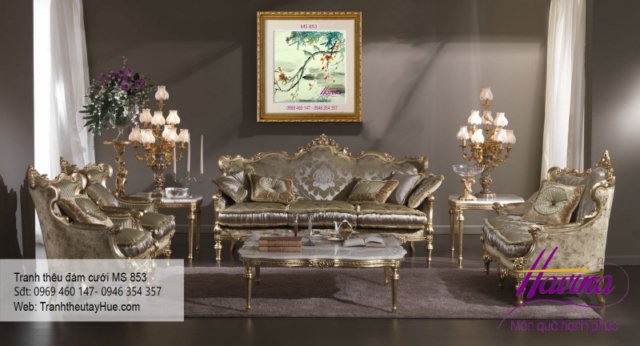 Tranh thêu tặng đám cưới treo phòng khách