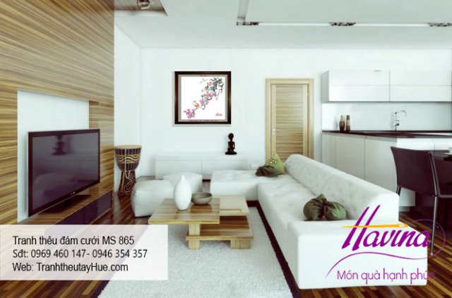 Tranh thêu tặng đám cưới treo phòng khách