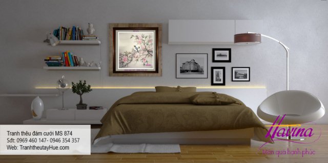 Tranh thêu tặng đám cưới treo phòng khách