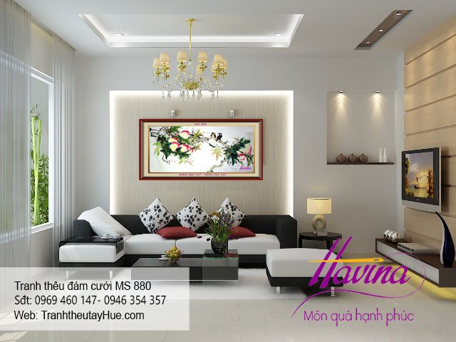 Tranh thêu tặng đám cưới treo phòng khách