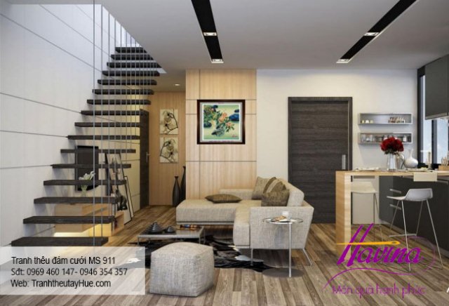 Tranh thêu tặng đám cưới treo phòng khách