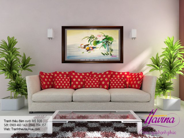 Tranh thêu tặng đám cưới treo phòng khách