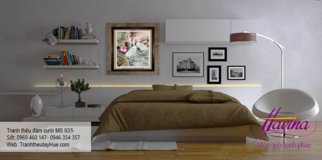 Tranh thêu tặng đám cưới treo phòng khách